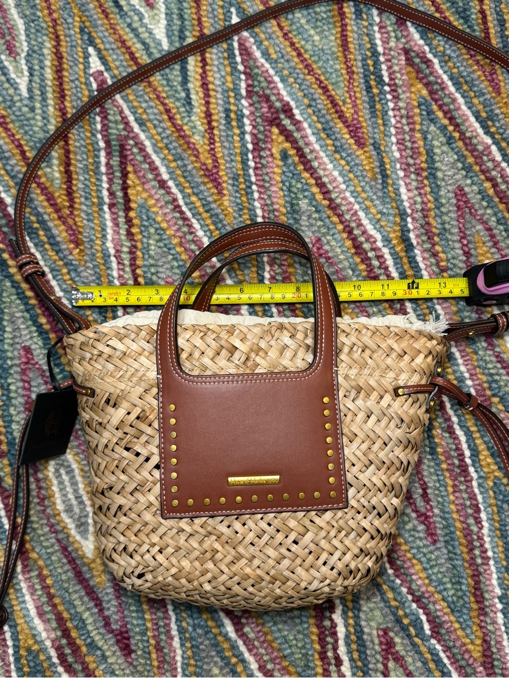 👜🥥 House of Harlow 1960 Natural Straw Crossbody with Brown Leather Trim 🥥👜 - Picture 7 of 10